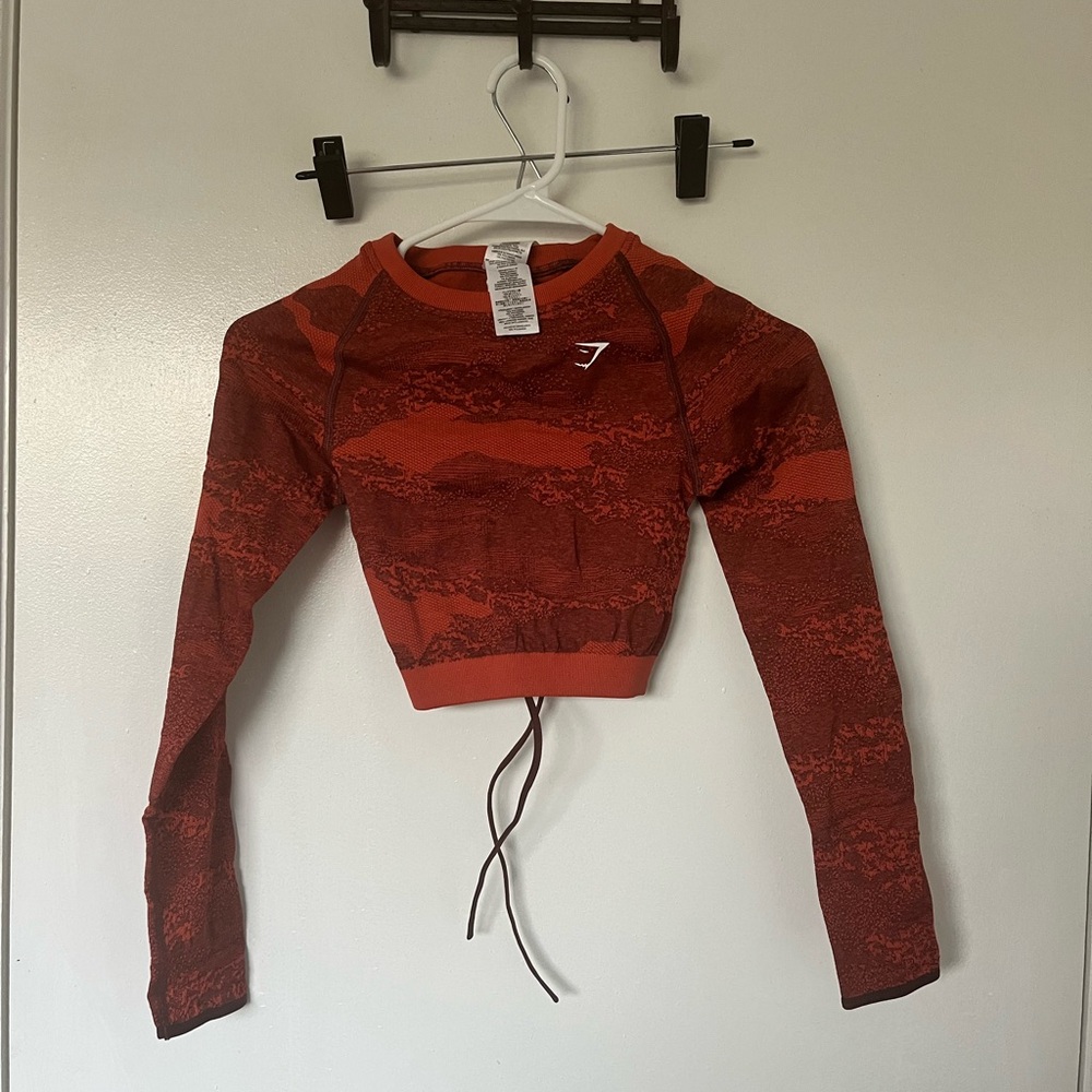Gymshark Red Patterned Long Sleeve Crop Top